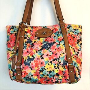 Franco Sarto Floral Print Nylon & Faux Leather  Shoulder Bag / Tote